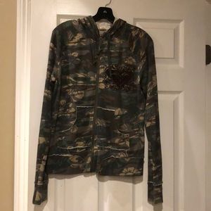Camo Roxy distressed hoodie